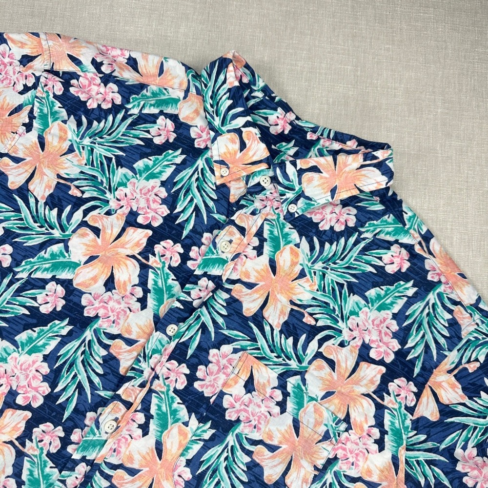 Vineyard Vines Murray Shirt Mens XXL Navy Floral Tropical Hibiscus Short Sleeve